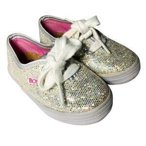 BOBS from Skechers Lil Bob’s Silver Sparkly Sequin Lace Up Sneakers Shoes